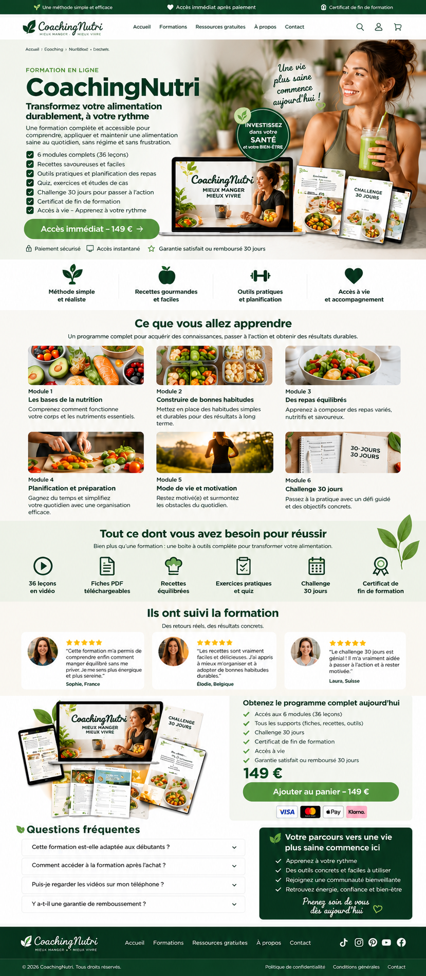 CoachingNutri online nutrition course in English with 6 modules and 36 chapters