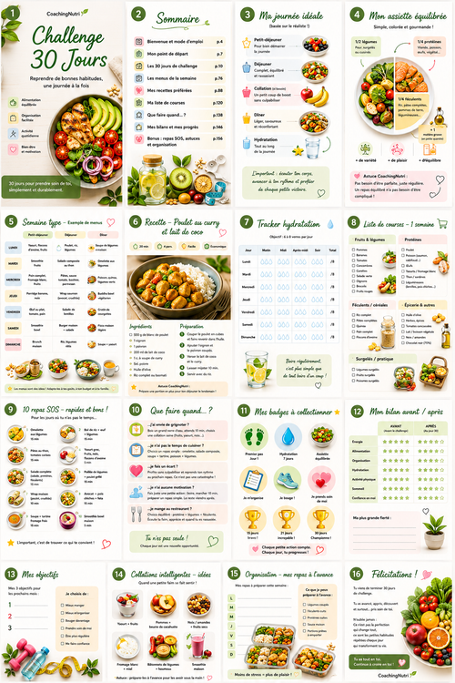 Challenge 30 jours : Programme nutrition en ligne | livre suivi et astuces