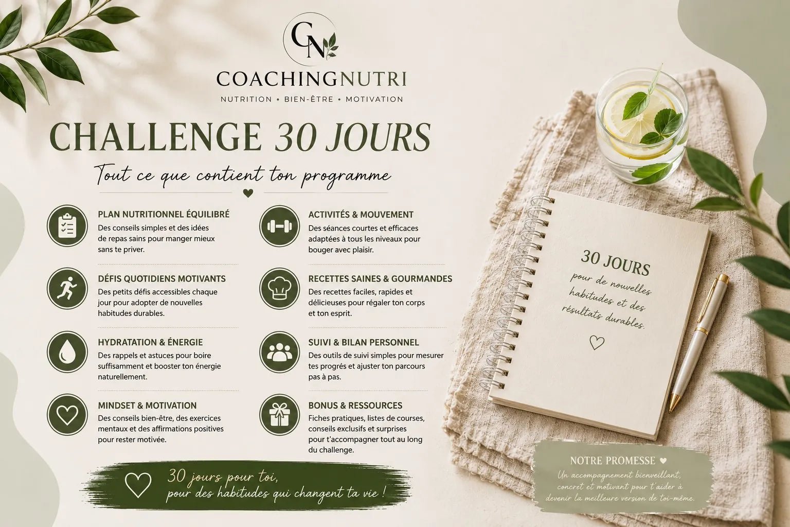 🌿 Pack CoachingNutri – Challenge 30 Jours + Rééquilibrage Alimentaire - Coaching Nutri
