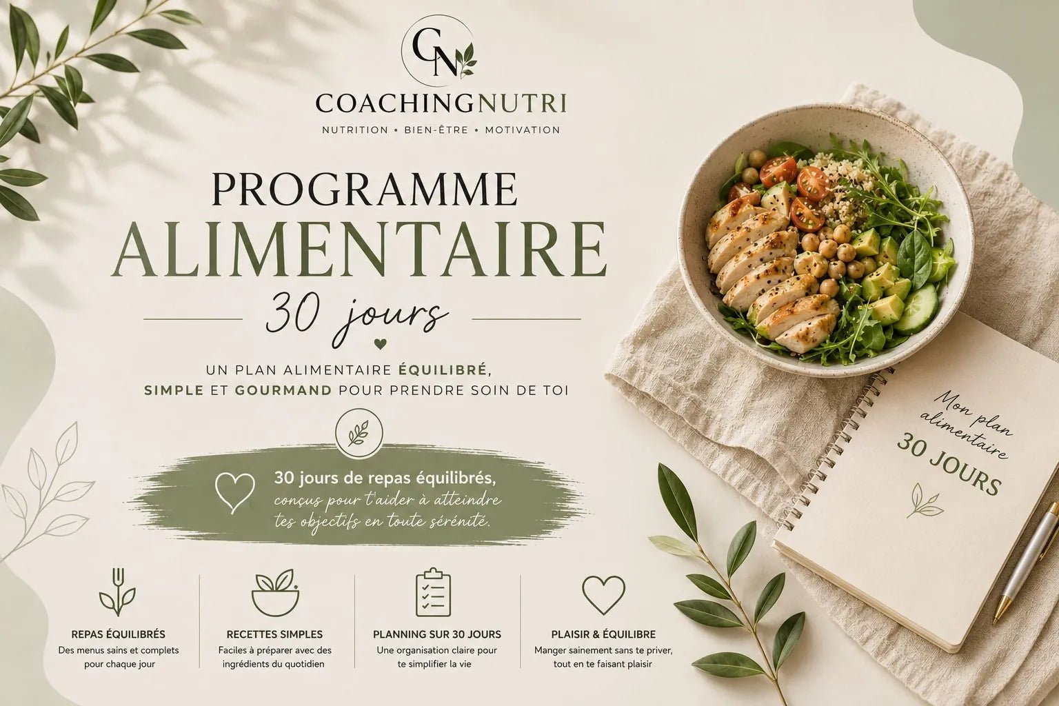Programme alimentaire – Menus et Recettes pour 30 jours - Coaching Nutri